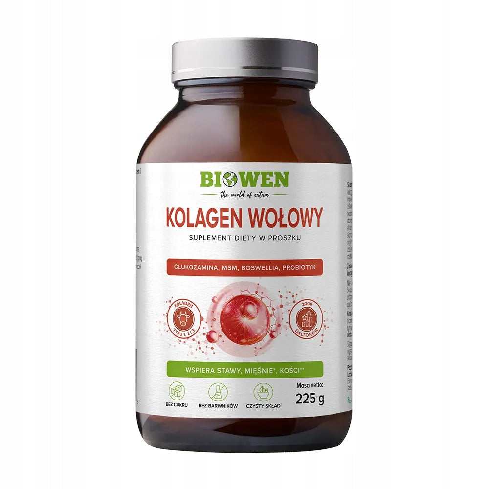 Biowen beef collagen type I, II, III powder 225 g skin joints bones