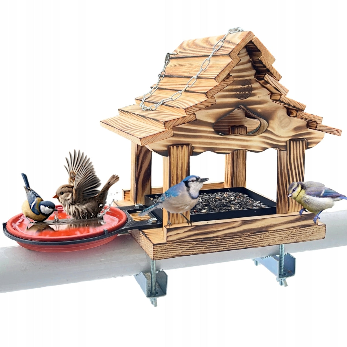 Bird Feeder For Balcony Tans+2 Balcony Handles+Drawer+DRINK