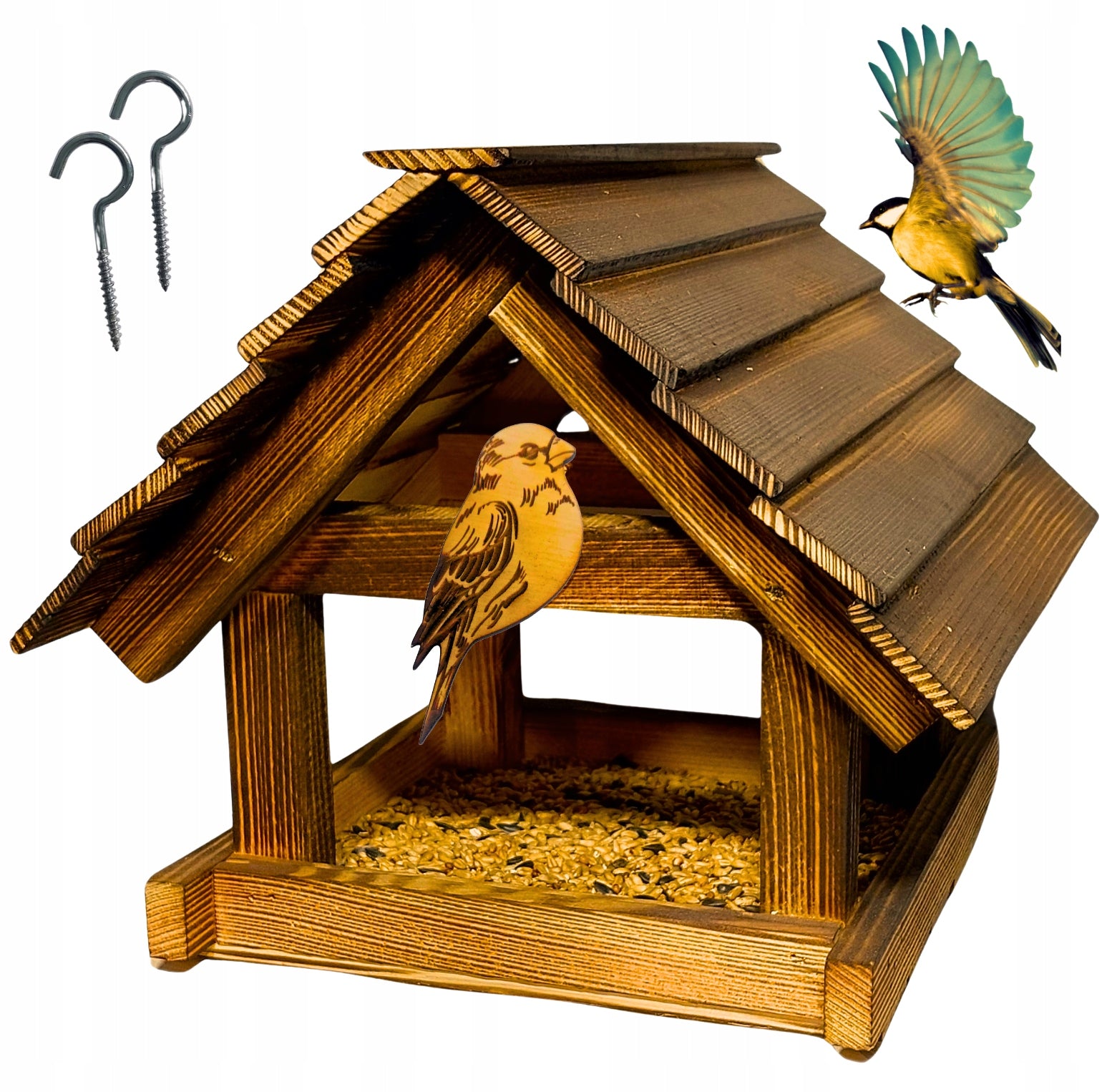 Bird Feeder Large Gift PREMIUM XXL Booth Garden Ornament + HOOKS