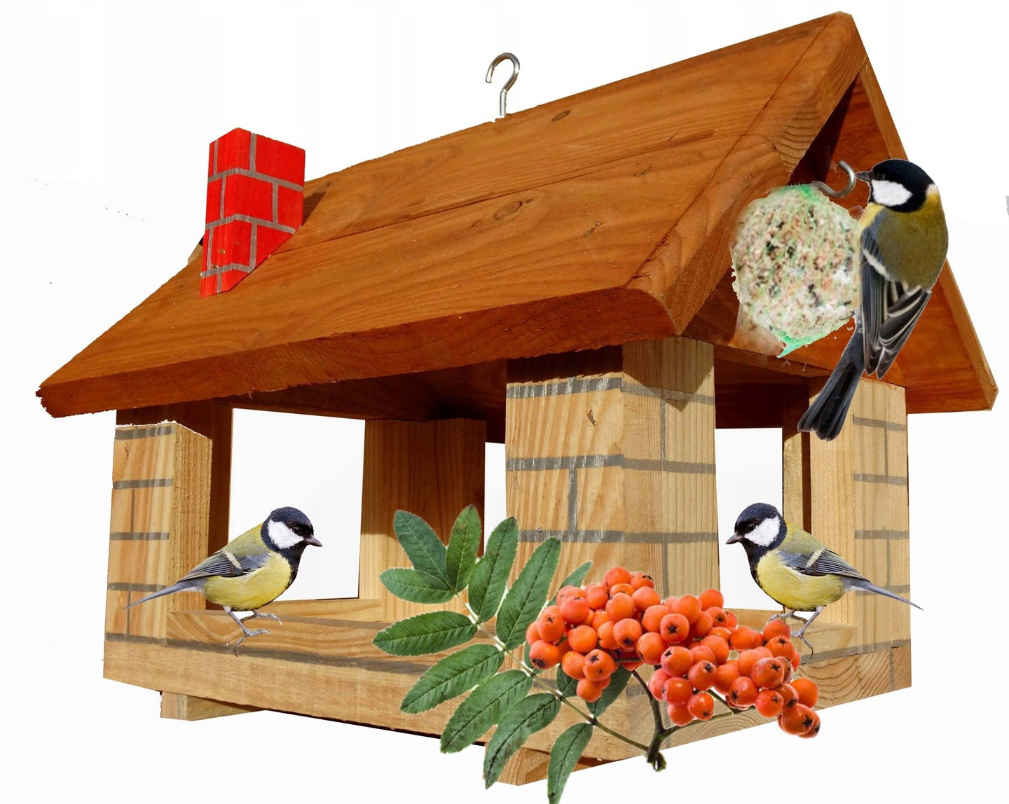 Bird Feeder Strong Standing WOODEN HANGING Large Enough.