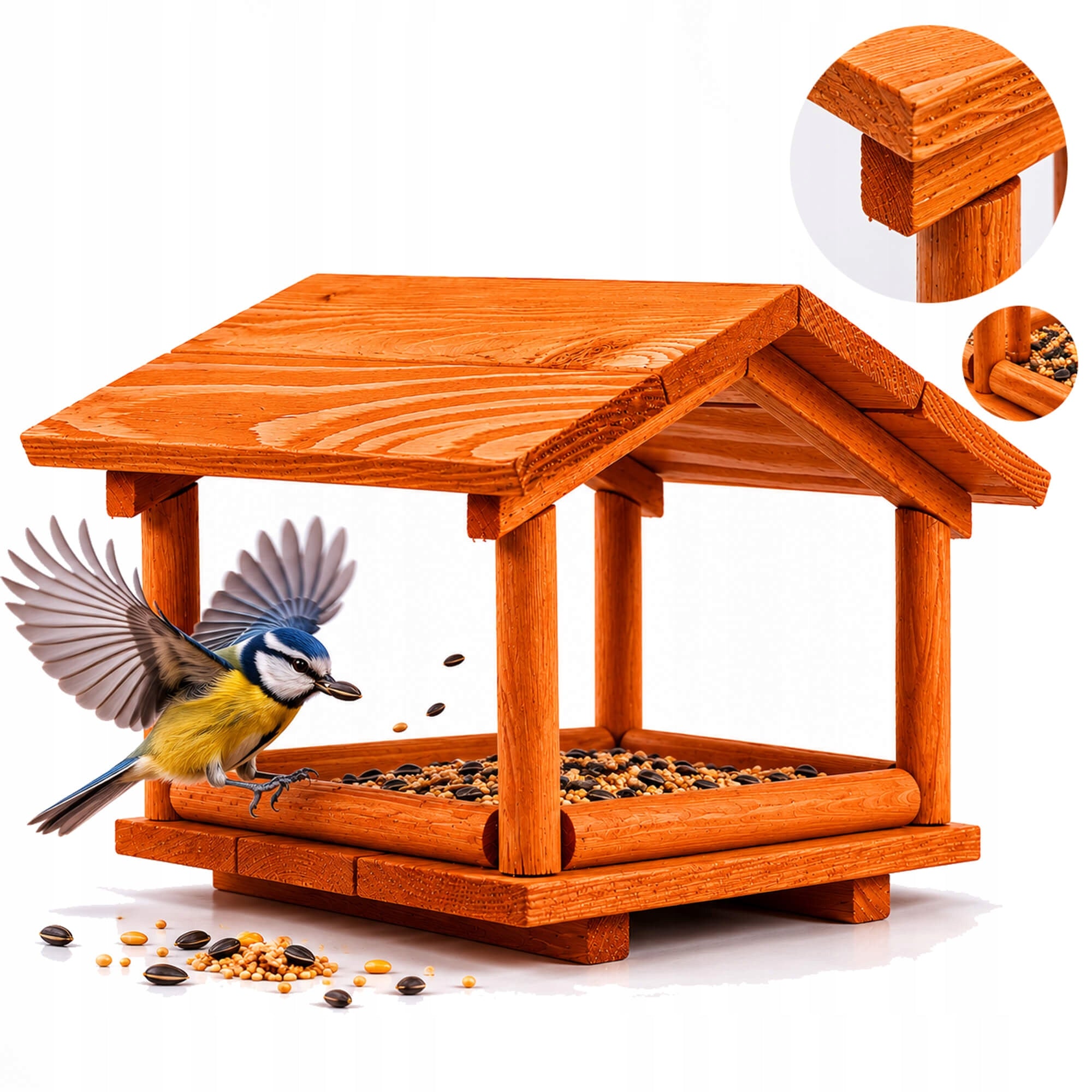 Bird Feeder Wooden Garden House Balcony Natural Wood Product height 27.5 cm