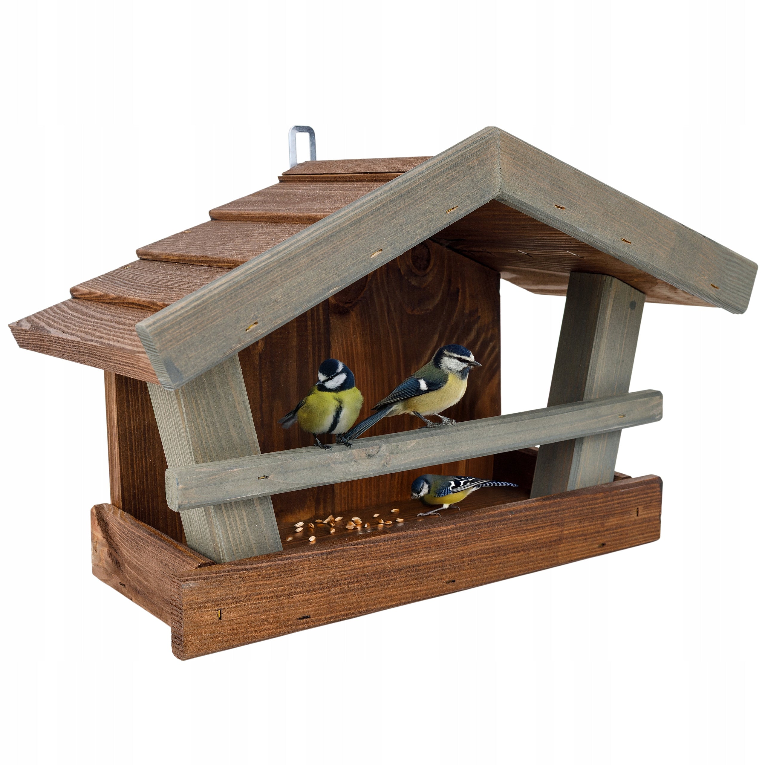 Bird Feeder Wooden Garden for Hanging Balcony Brown Green