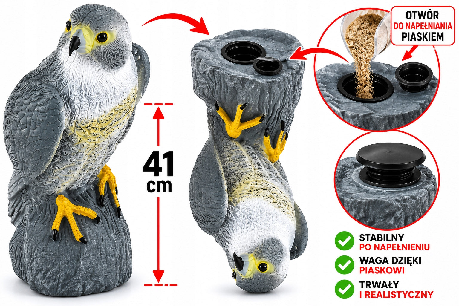 Bird Repellent Falcon 41cm Starling Pigeon Figurine Realistic Orchard Garden Packaging status original