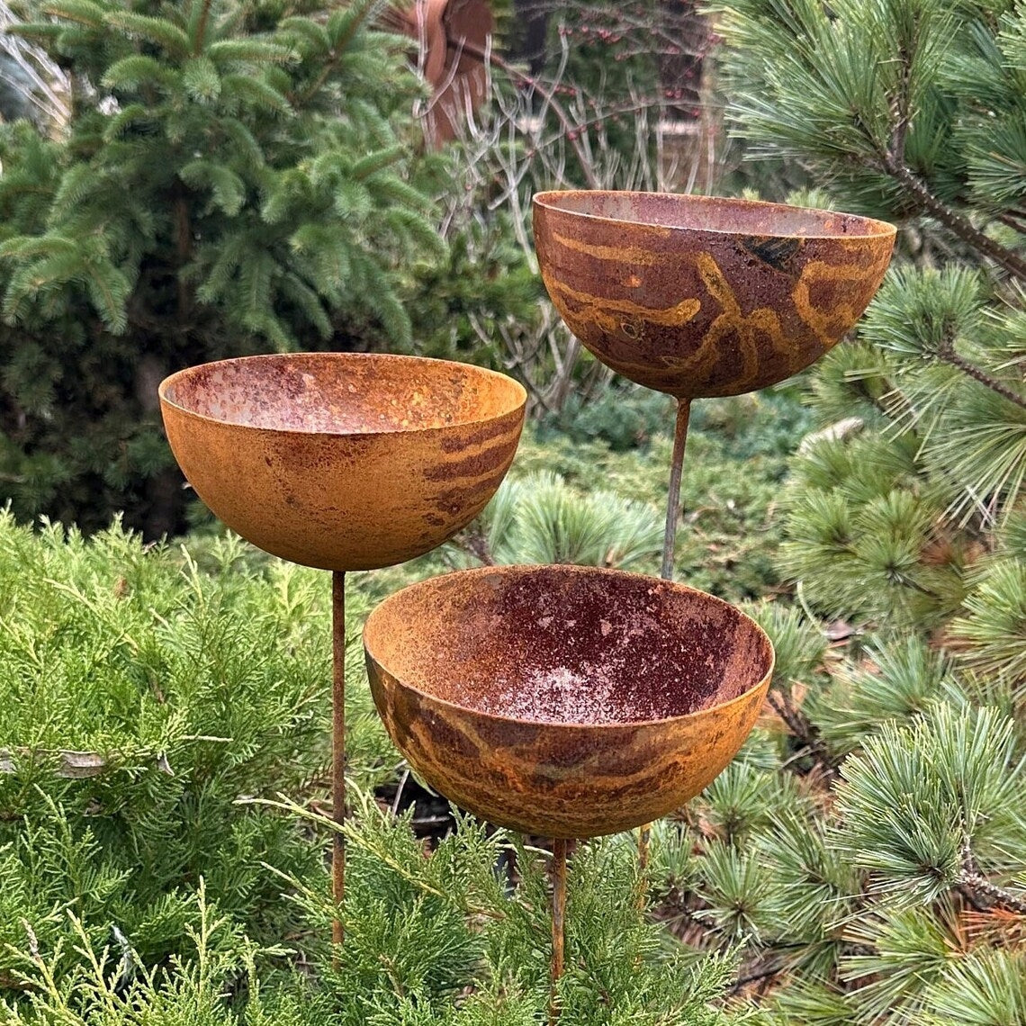 Bird drinker large garden ornament rust for birds 90 cm fi 10 cm