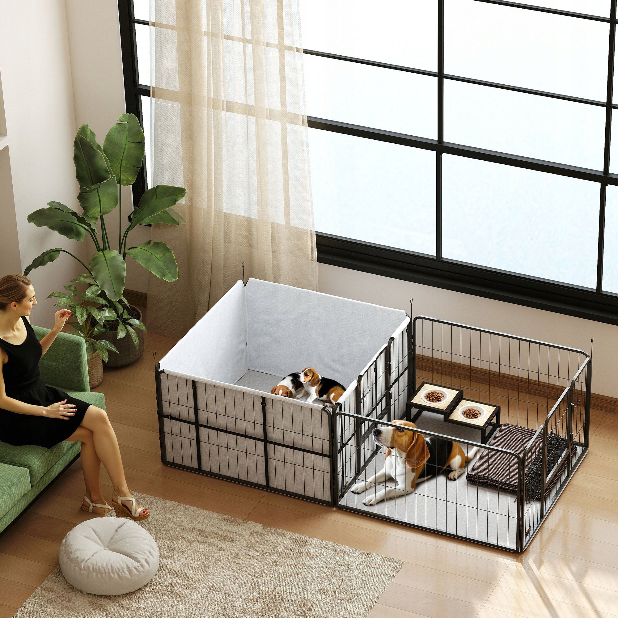 Birth Box Playpen for Puppies Dogs 2 Zones Foundation PawHut 203x102 Manufacturer code D06-246V10BK