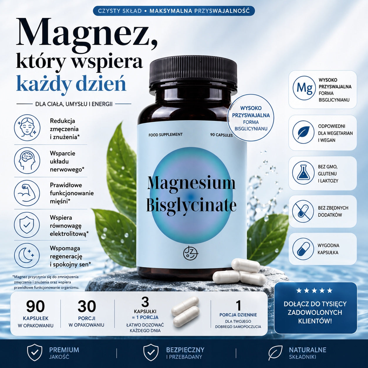Bis magnesium glycinate 90 kaps high absorption pure composition