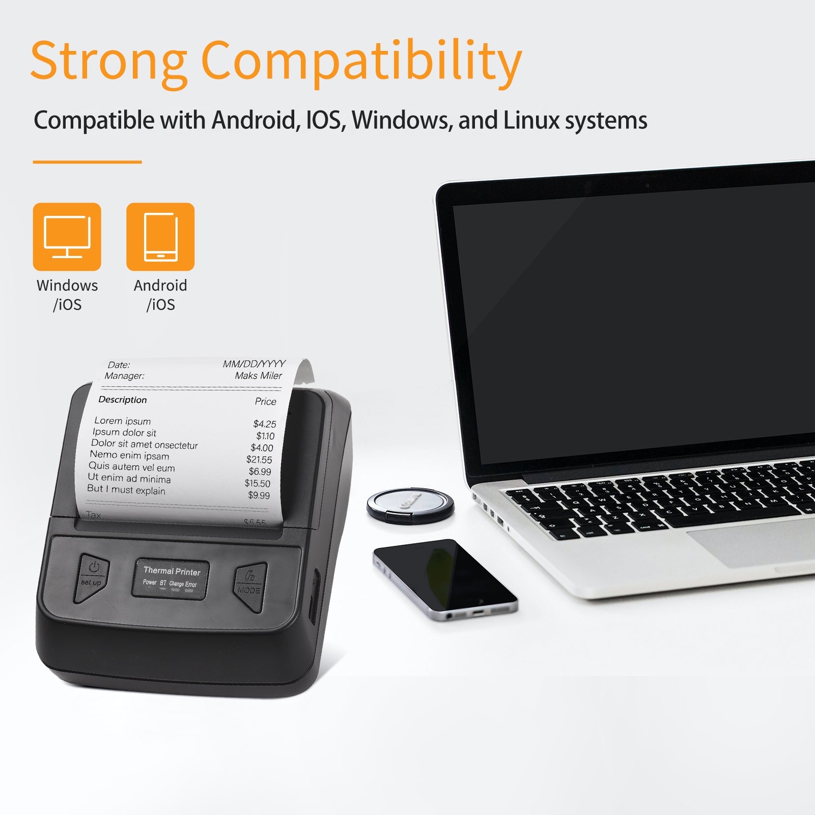 Bisofice Portable Supply Label 80mm Wireless Printer 57