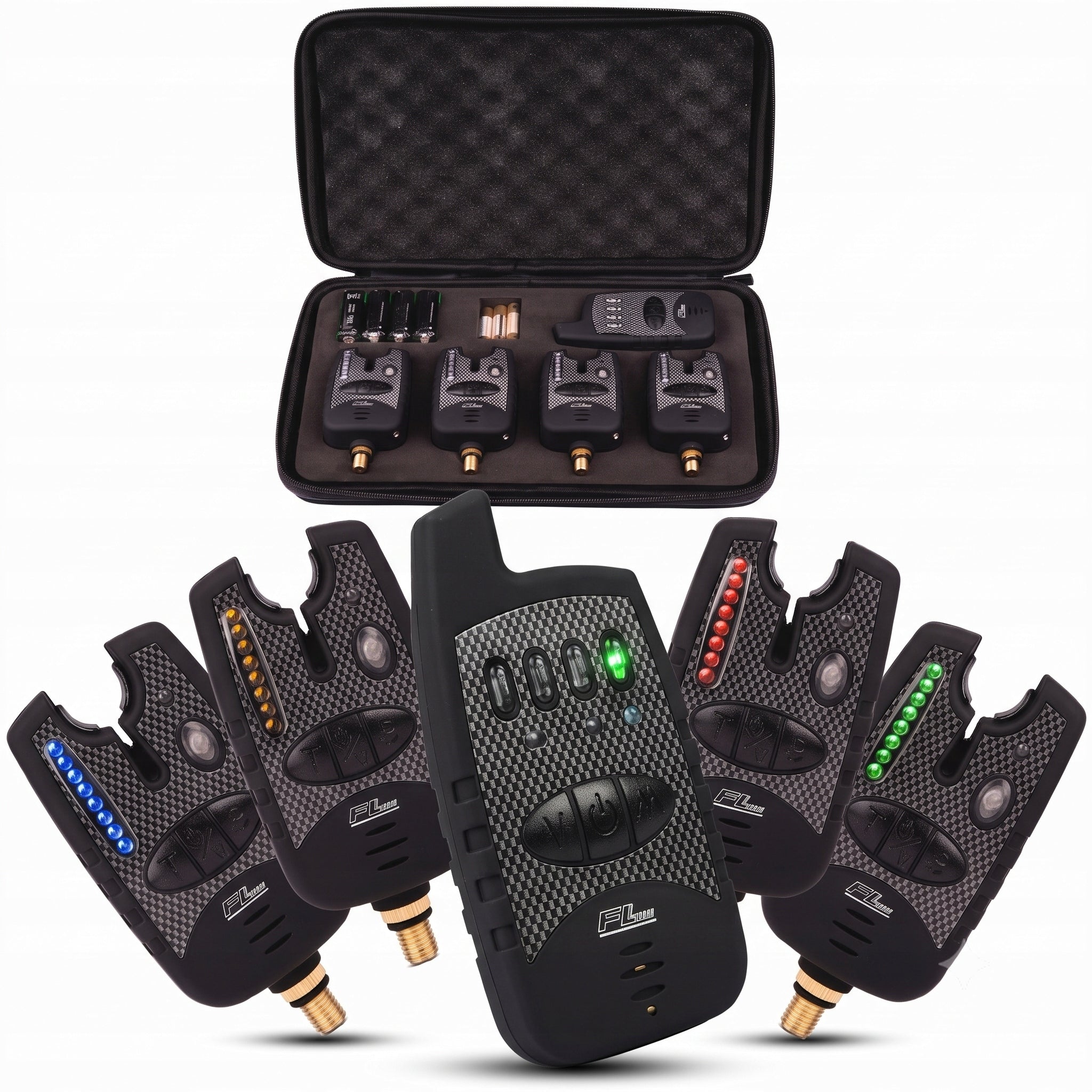 Bite Alarm Set with Controller 4+1 LED Case Vibration Carp Ground