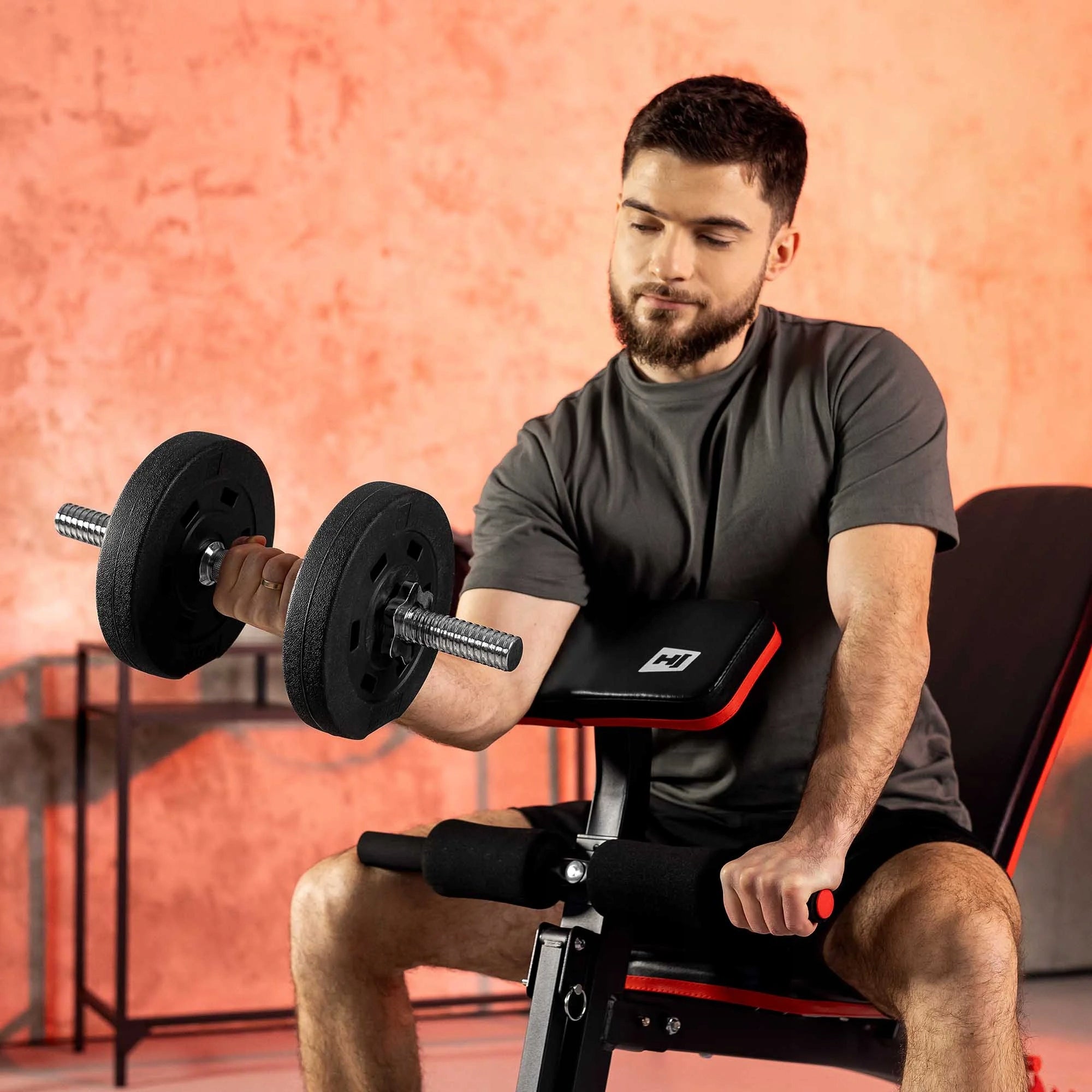 Bituminous dumbbell set 2x20kg adjustable clamps included neck 30mm Kind vinyl