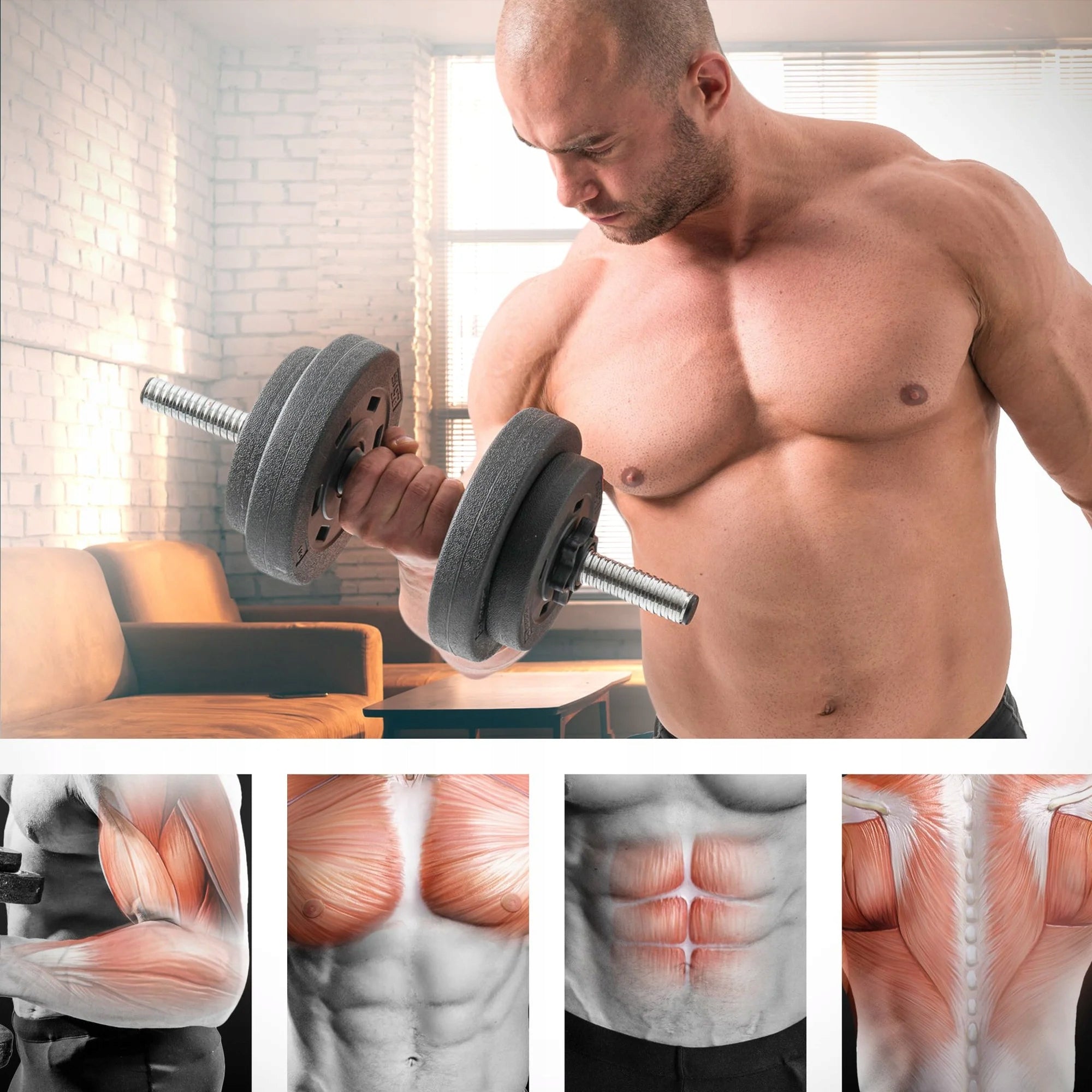 Bituminous dumbbell set 2x20kg adjustable clamps included neck 30mm Weight 2x 20 kg