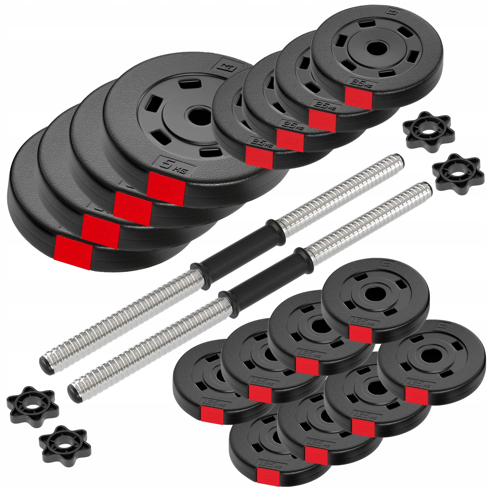 Bituminous dumbbell set 2x20kg adjustable clamps included neck 30mm