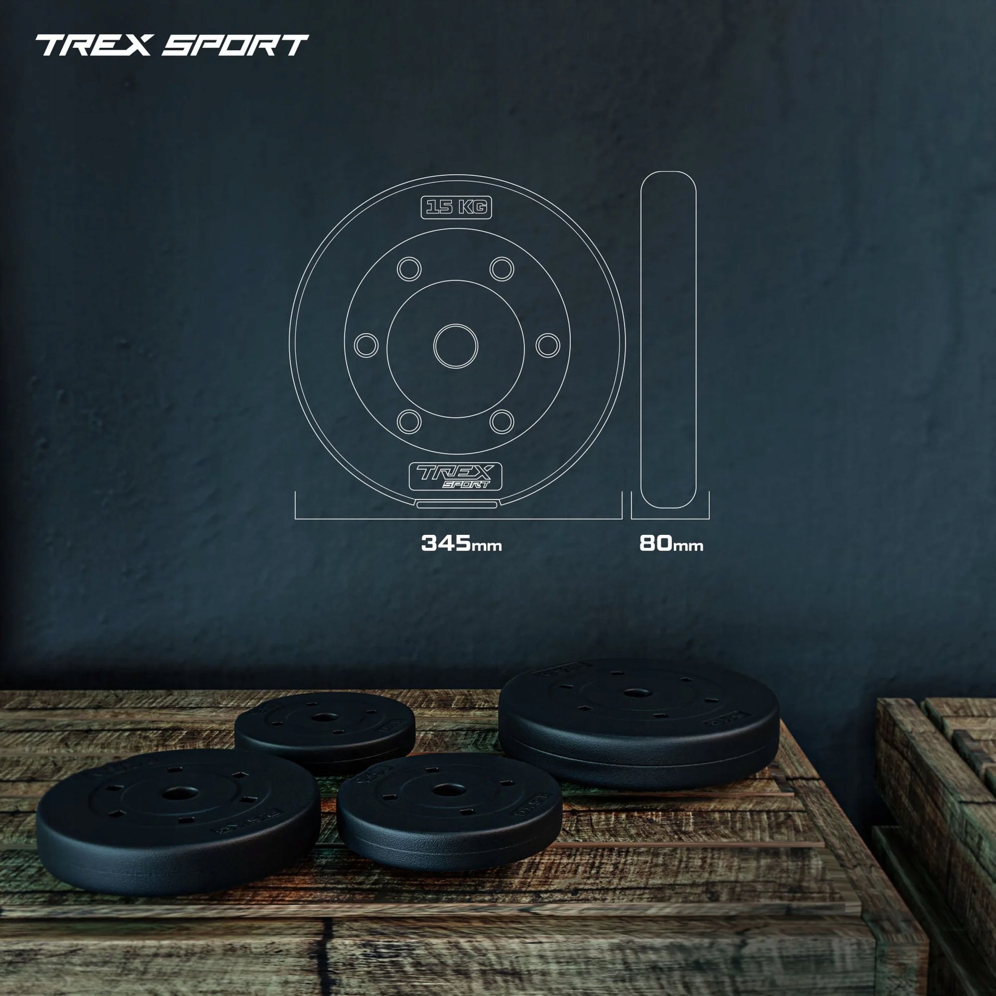 Bituminous load 15kg plate disc for composite barbells Trex Sport Brand Trex Sport