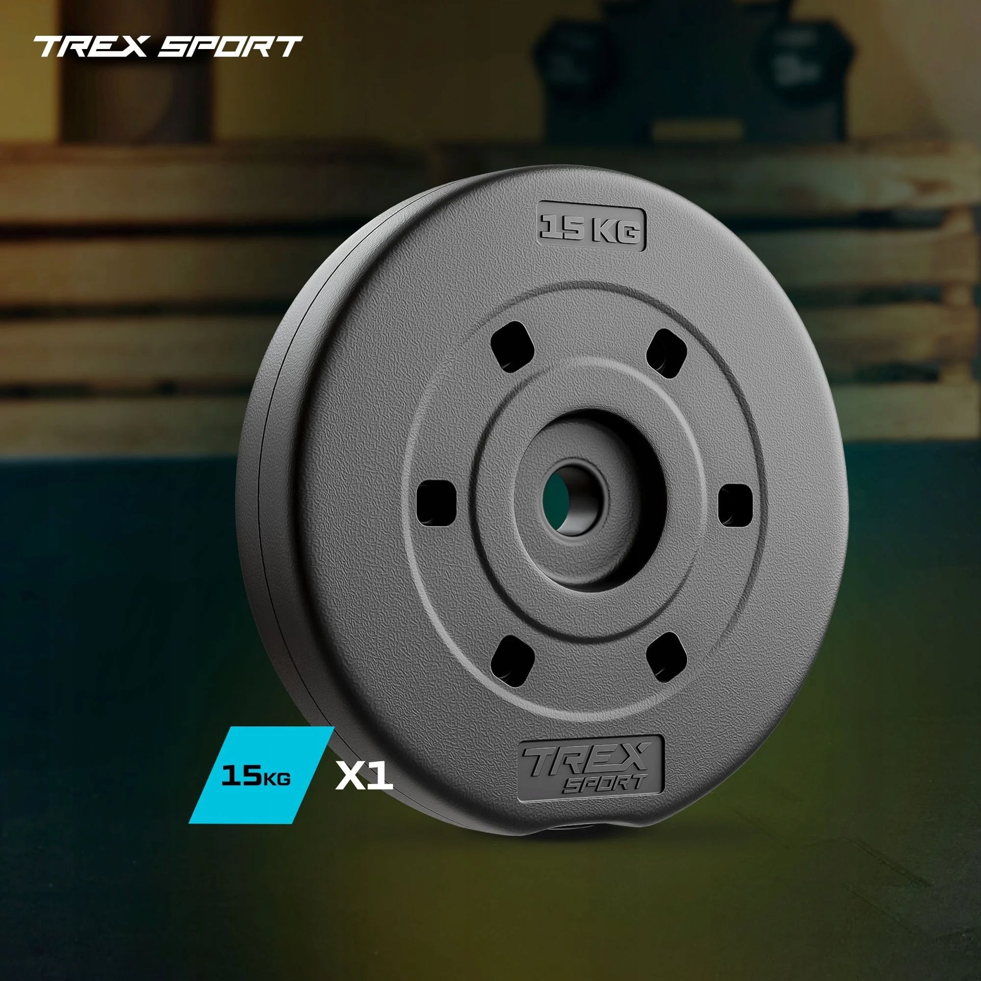 Bituminous load 15kg plate disc for composite barbells Trex Sport Packaging status original