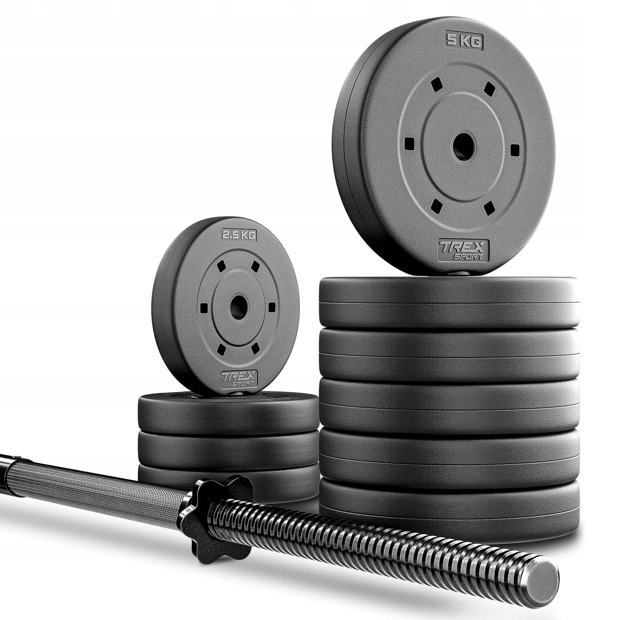 Bituminous weight set for exercise 46 kg neck 150cm barbell Trex Sport