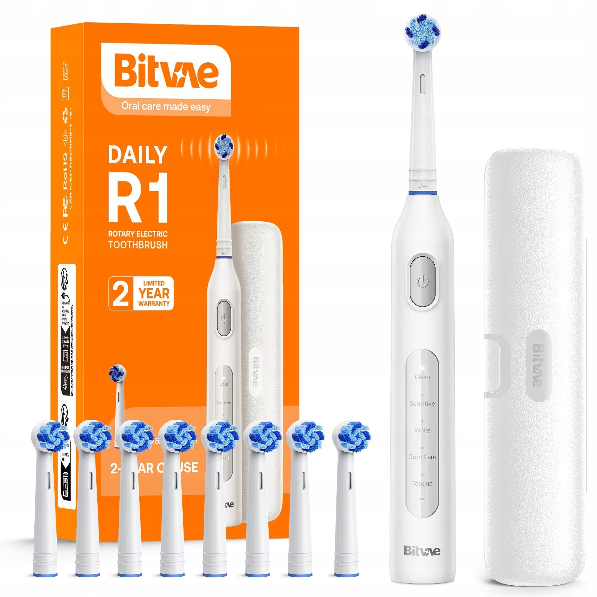 Bitvae Electric toothbrush BVR1 8 with tips, smart - white