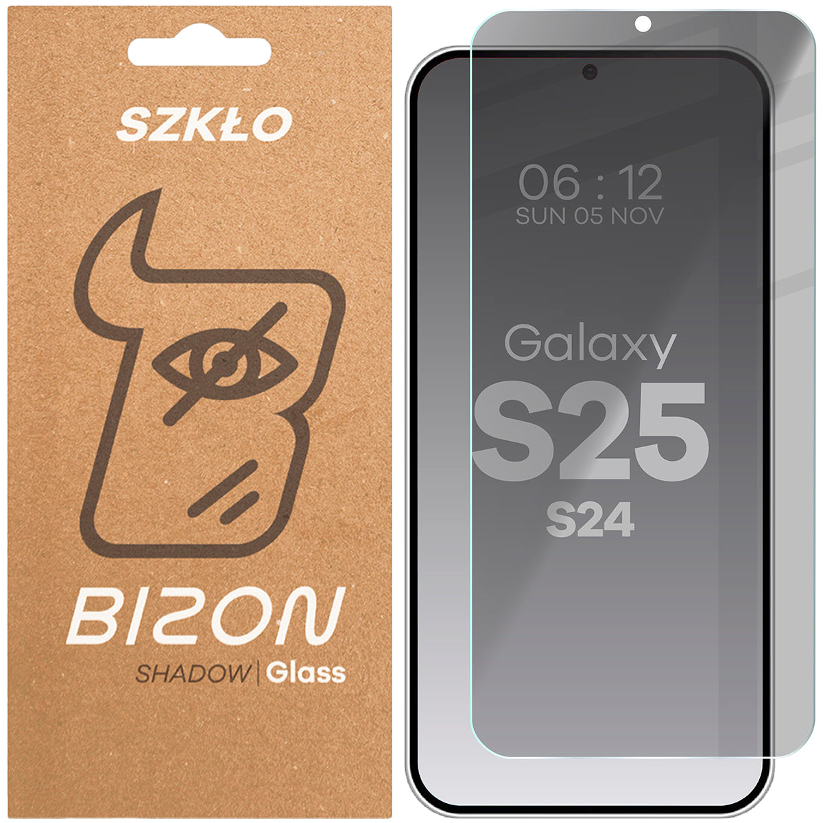 Bizon Privacy Glass for Galaxy S25 / S24, Glass, 9H Tempered Glass