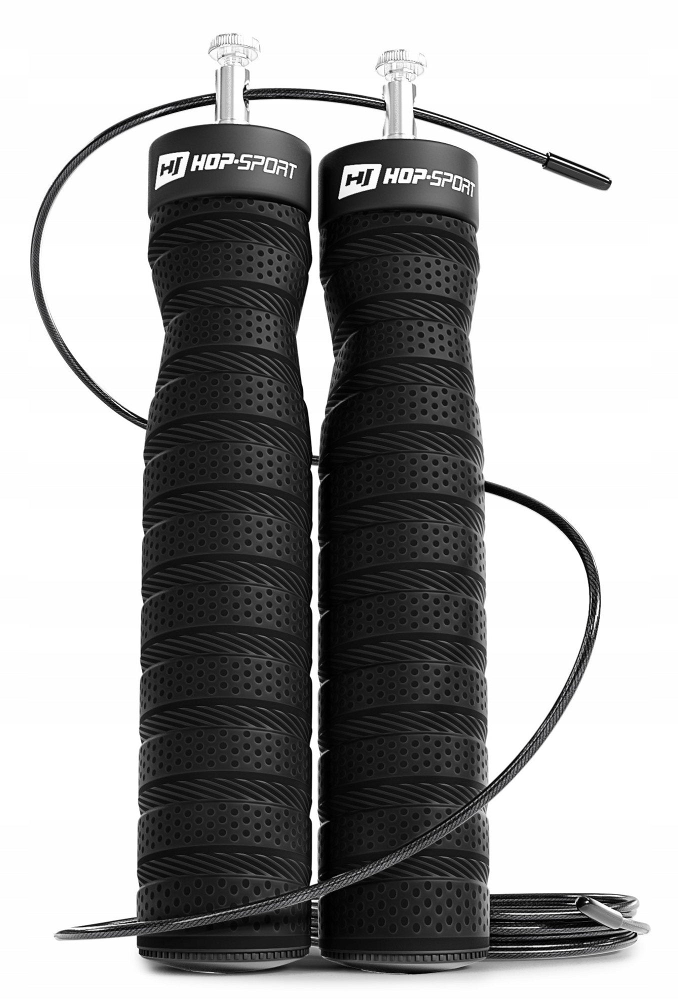 Black Adjustable Exercise Jump Rope with Bearings Non-Slip Handles