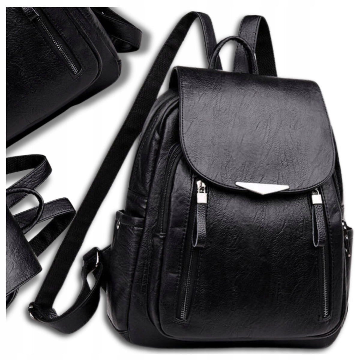Black Backpack Waterproof Urban Women's Leather Shoulder Leather Urban Brand EdiBazzar