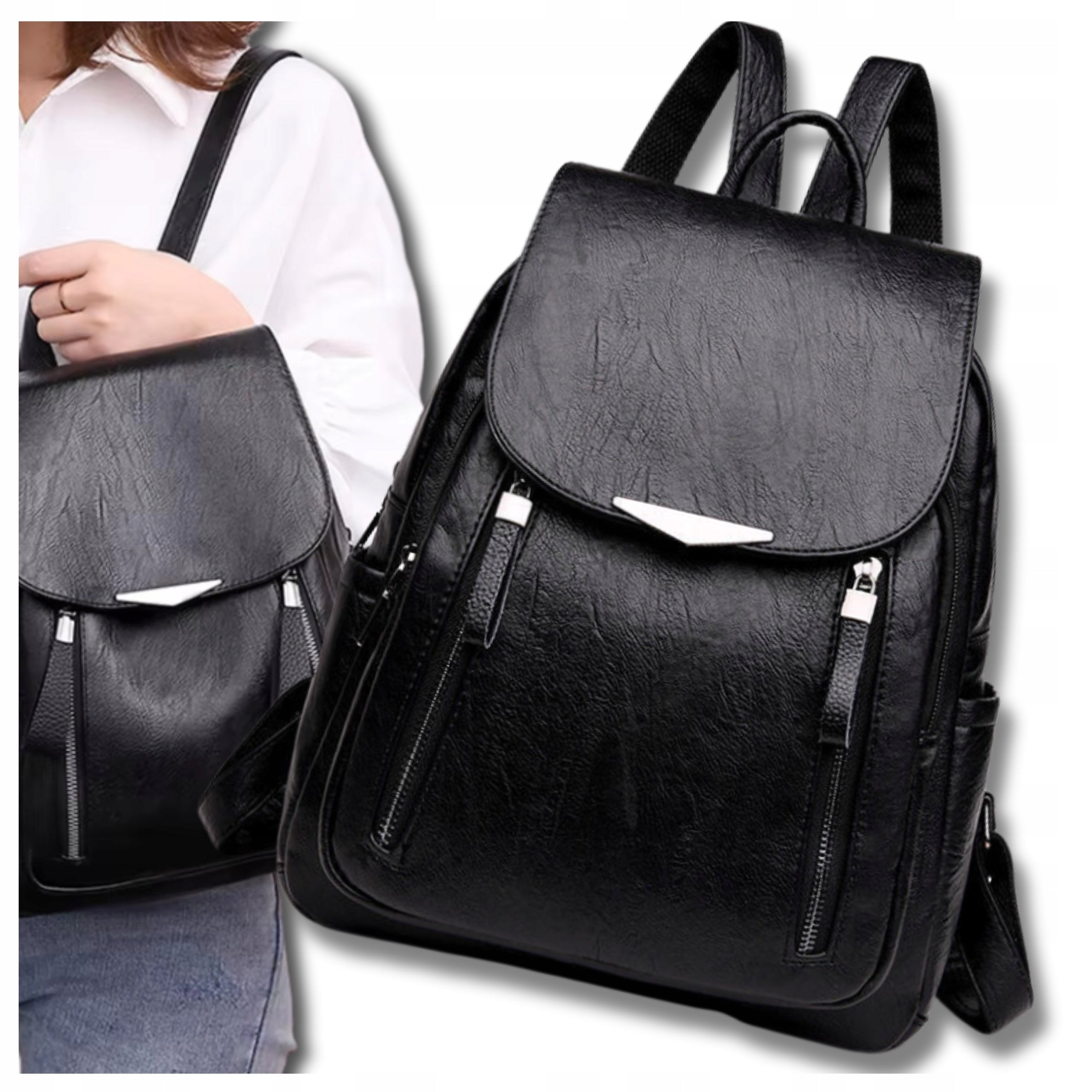 Black Backpack Waterproof Urban Women's Leather Shoulder Leather Urban Packaging status original