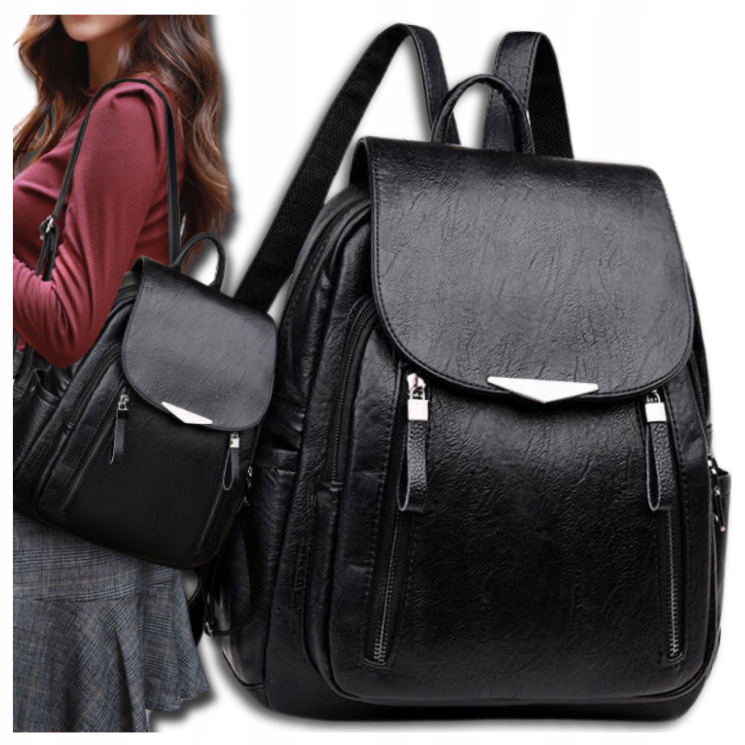 Black Backpack Waterproof Urban Women's Leather Shoulder Leather Urban