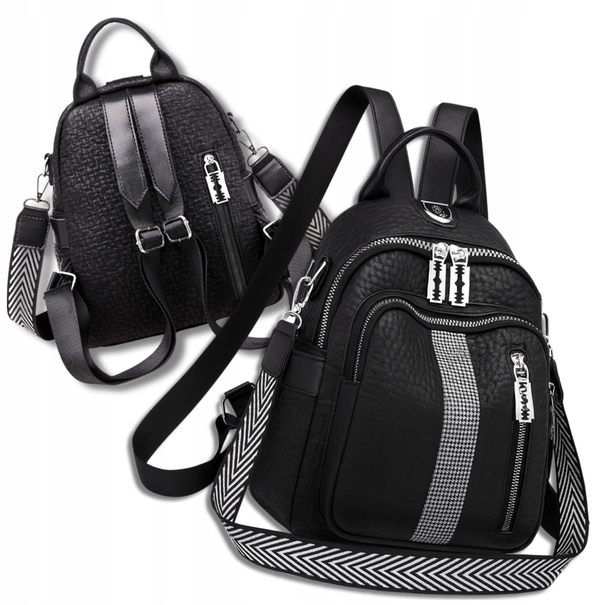 Black Backpack fashionable waterproof 2in1 shoulder two straps women school
