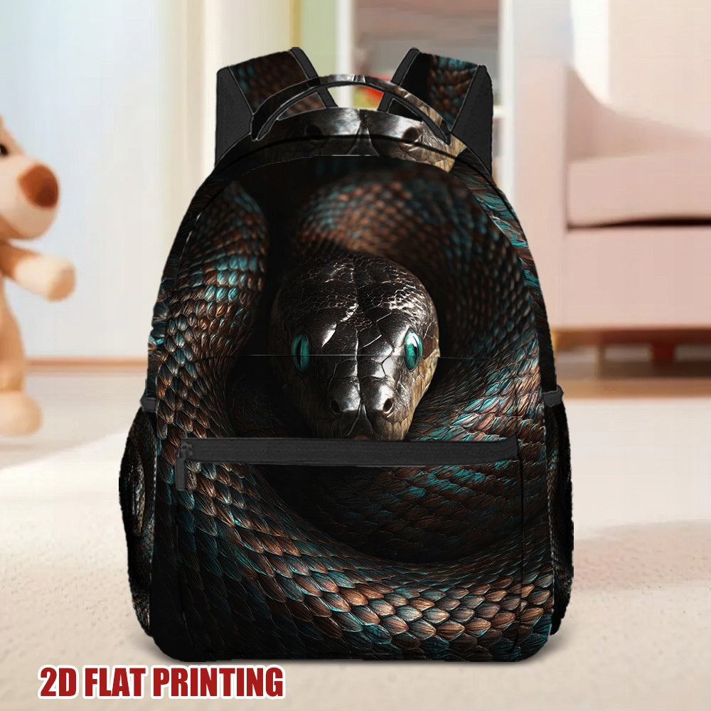 Black Blue Snake Print Backpack for School, Work, or Travel