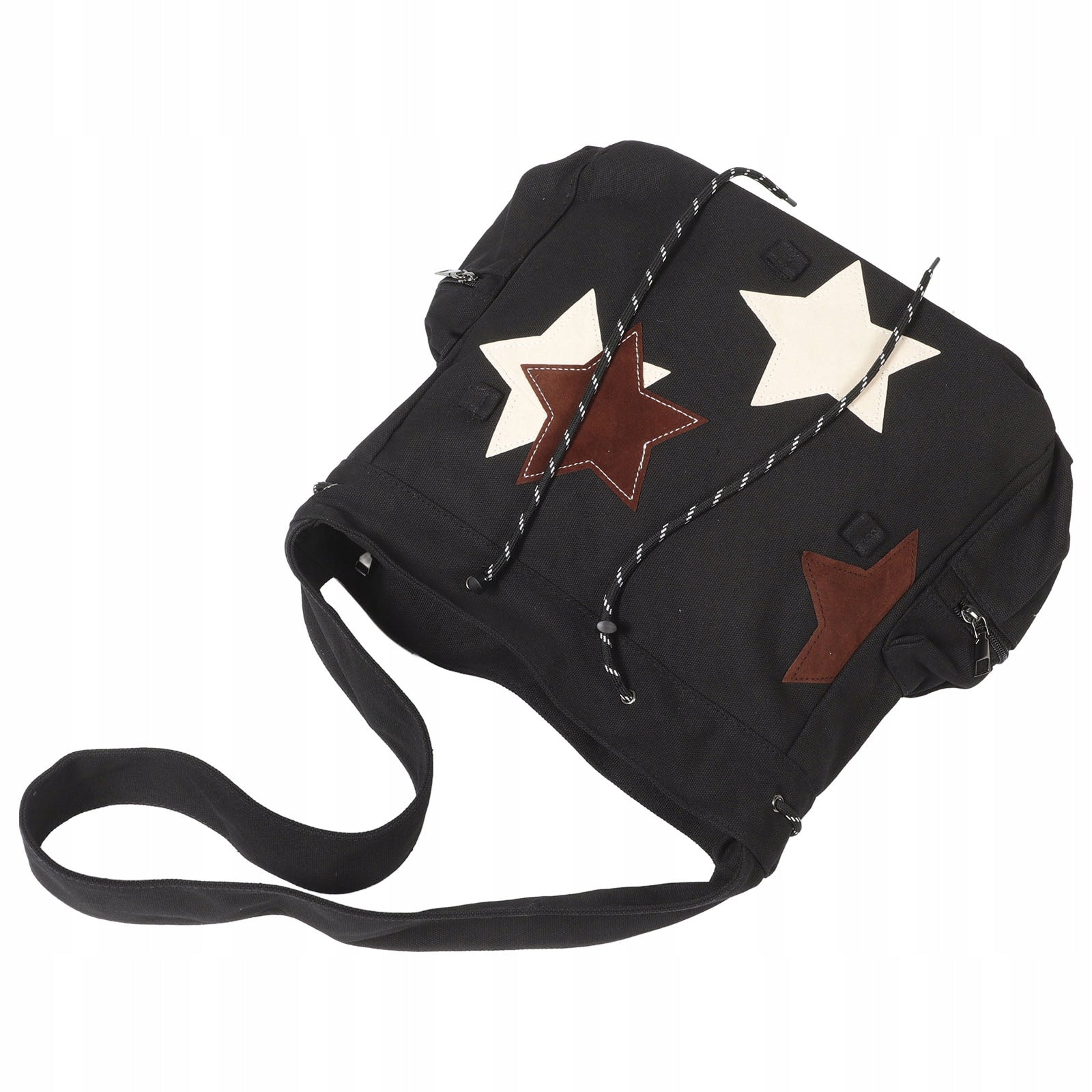 Black Canvas School Messenger Bag with Star Pattern for Teens Brand no brand