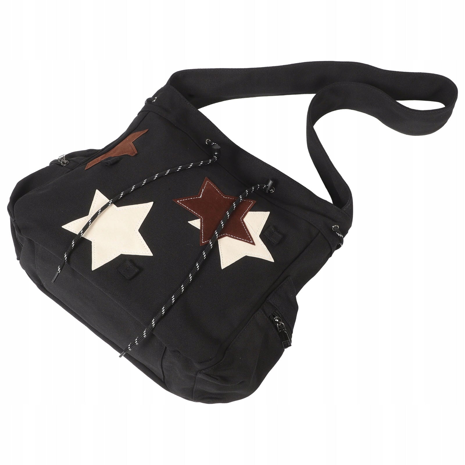Black Canvas School Messenger Bag with Star Pattern for Teens Color black