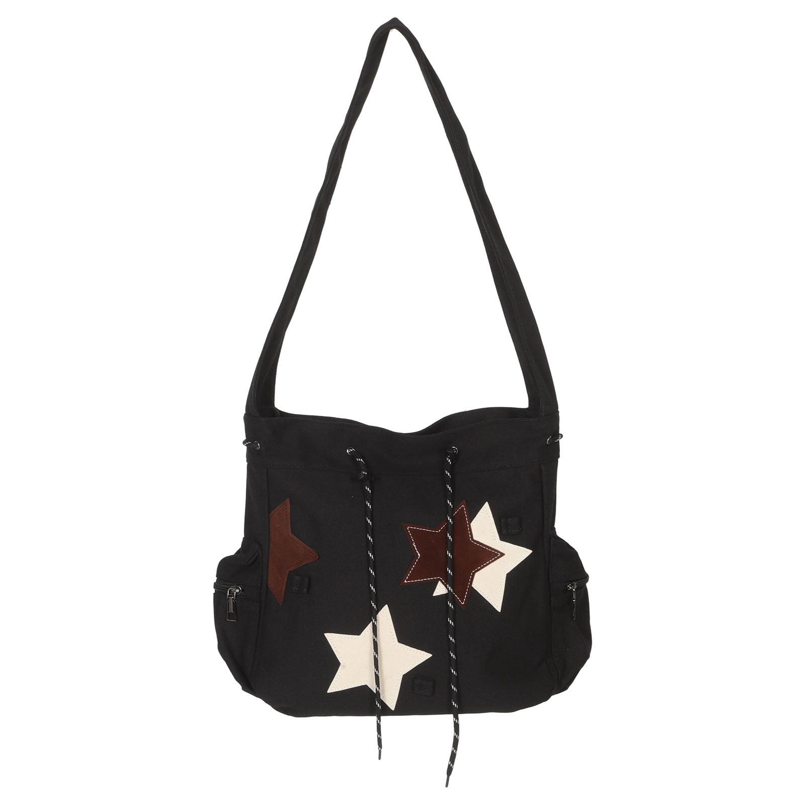 Black Canvas School Messenger Bag with Star Pattern for Teens
