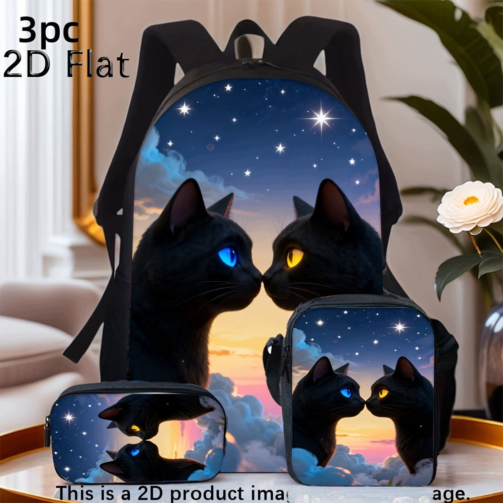 Black Cats Starry 3-Piece Backpack Set