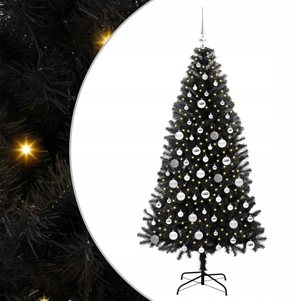 Black Conical PVC Artificial Tree 180cm With LED Lighting