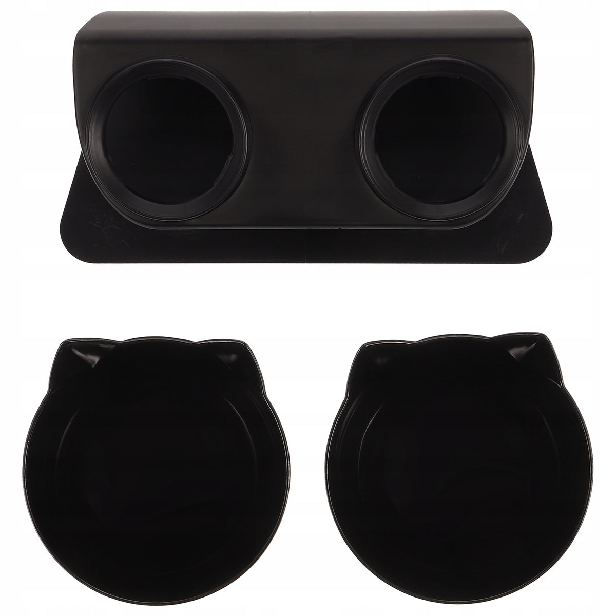 Black Double Plastic Pet Feeder Bowl with Neck Support and Non-Slip Base