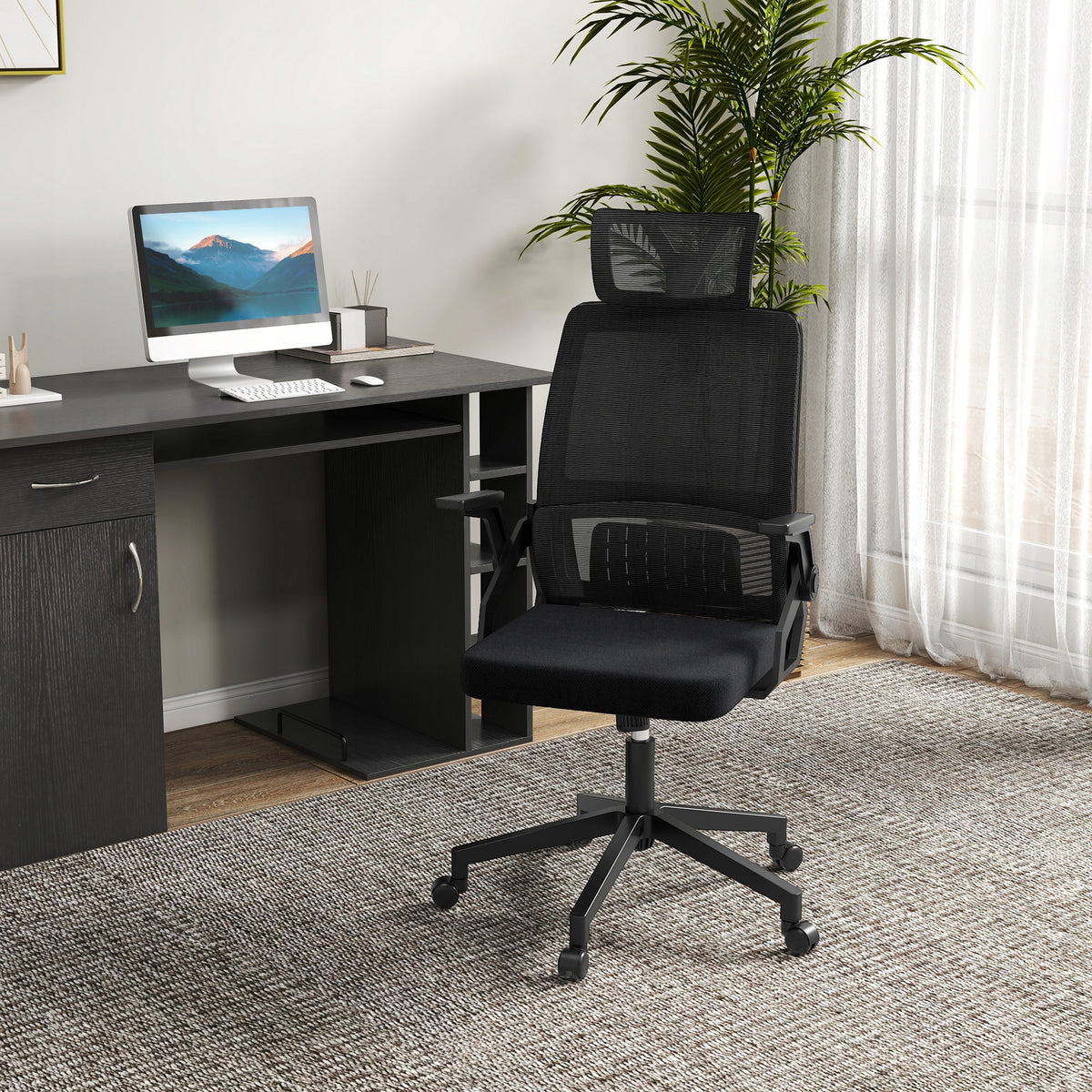 Black Ergonomic Office Chair with Headrest and Armrests for Work