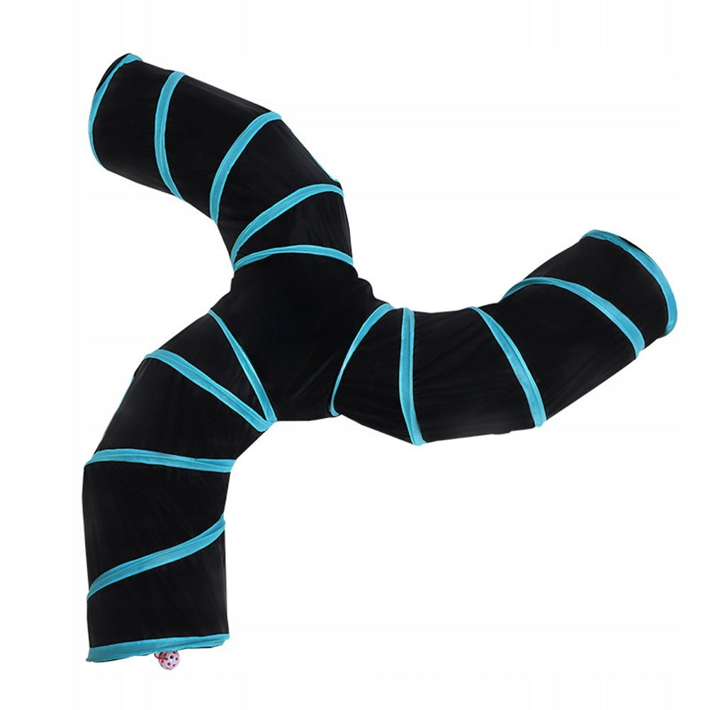 Black Foldable Cat Tunnel Toy with Three Interactive Tunnels