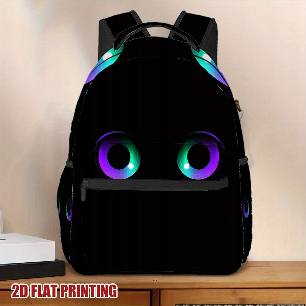 Black Green Neon Eyes Glow Backpack - Spacious Travel Daypack