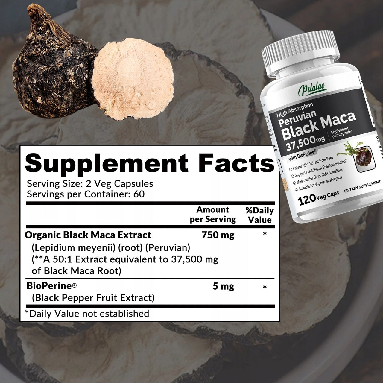 Black Maca 37500 mg – natural energy booster, testosterone support Expiration date at least 1 year from the date of purchase