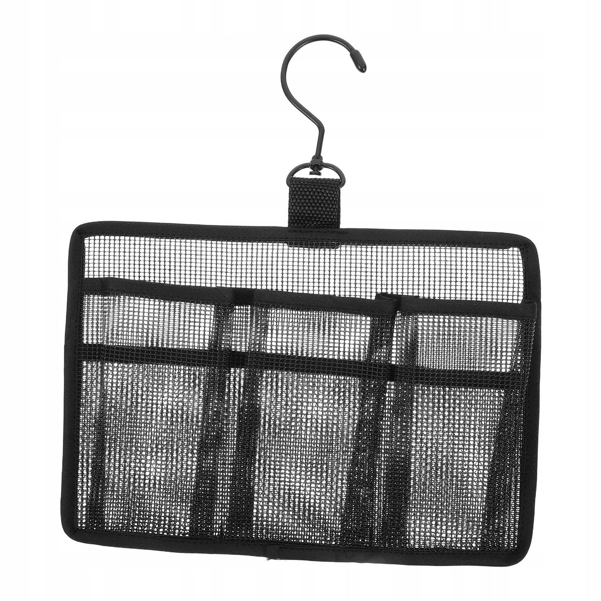 Black Mesh Shower Organizer with Hook - Quick Dry 3 Pocket Bath Caddy