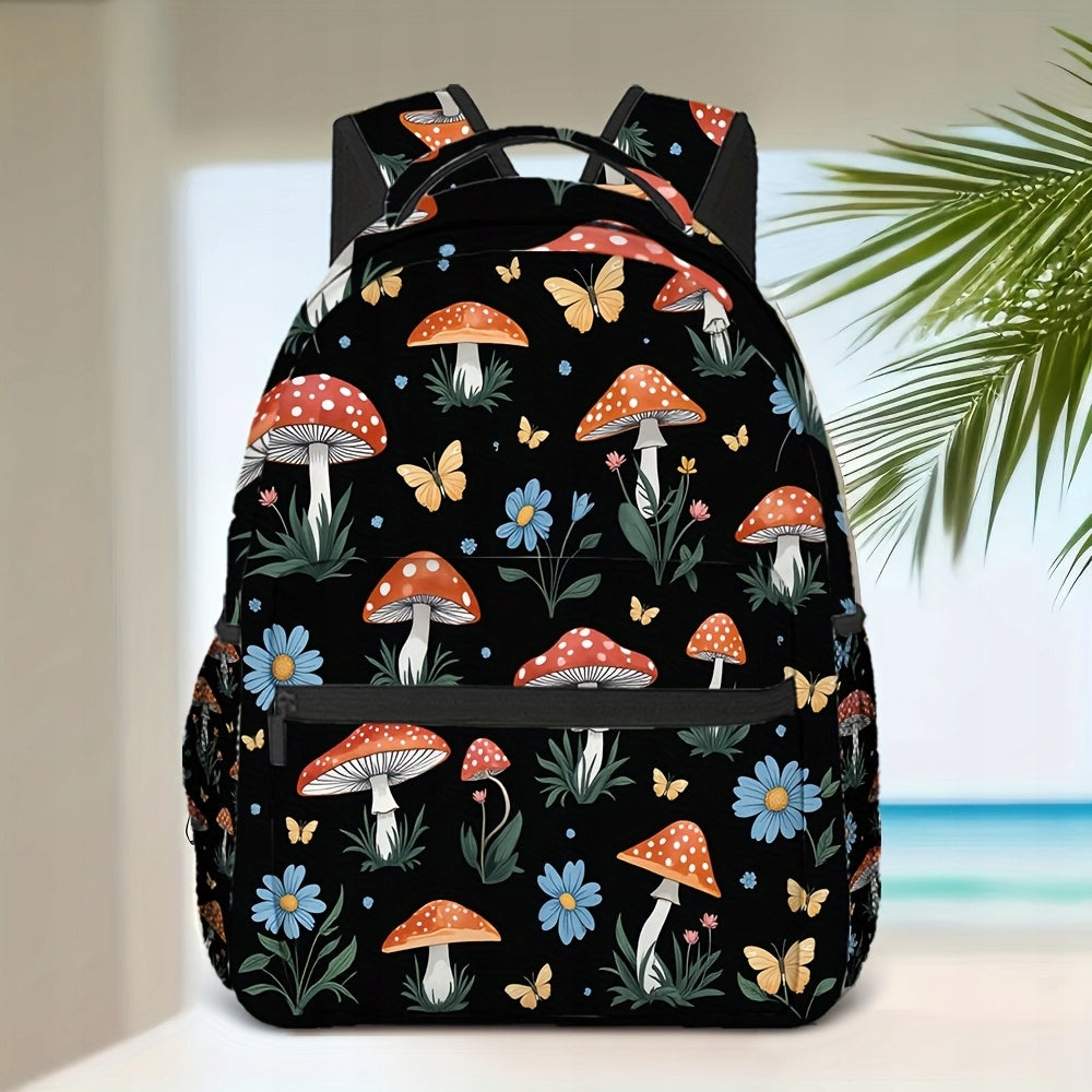 Black Mushroom Butterfly Backpack - Stylish, Lightweight Travel Bag