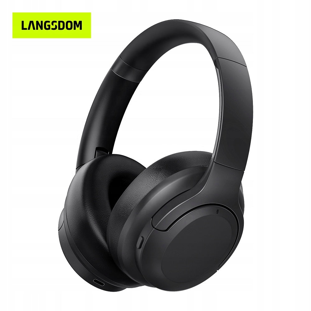 Black On-Ear Headphones Langsdom Bluetooth 5.4 ANC Foldable and USB-C