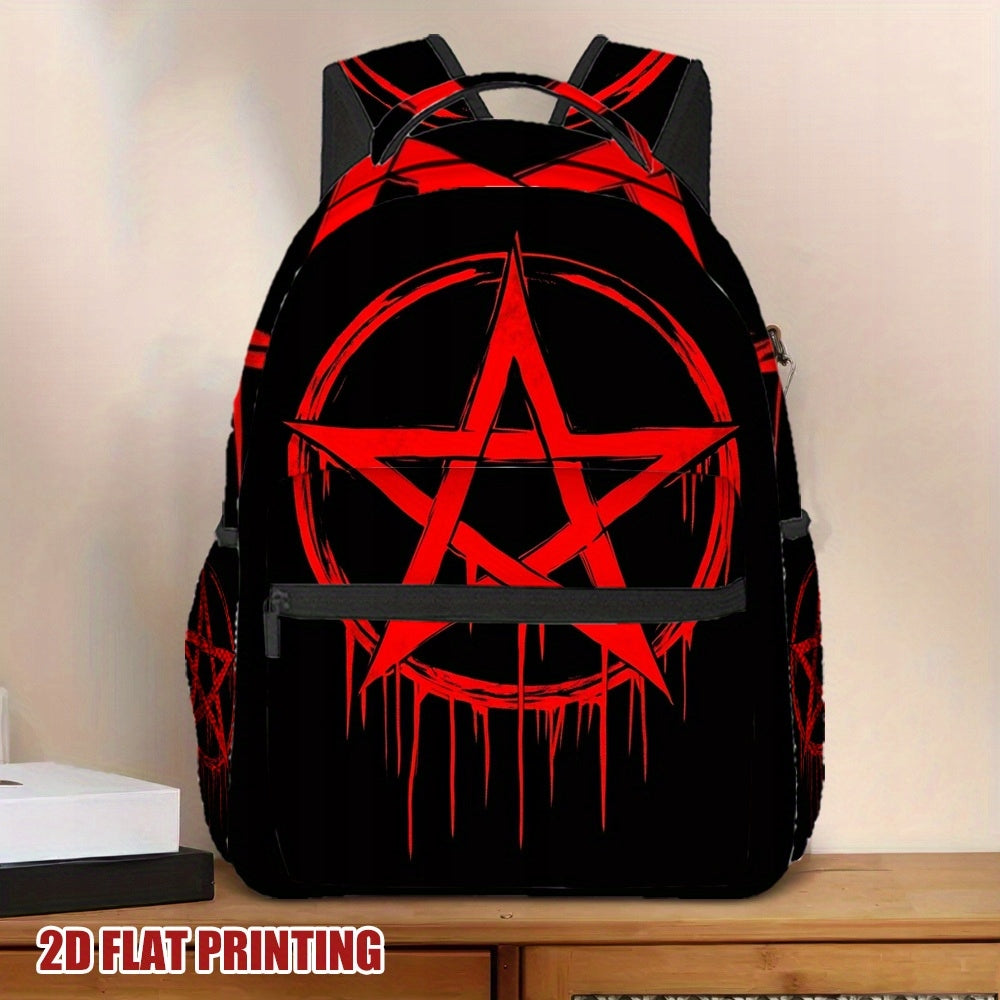 Black Red Halloween Drip Pentagram Backpack for School or Work