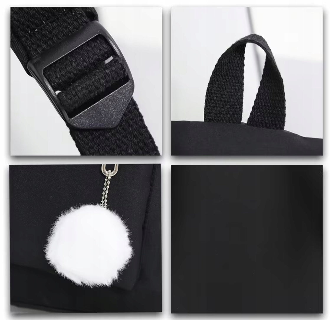 Black School Backpack For Girls Corgi Cute Dog Cans Dog Pompon Brand no brand