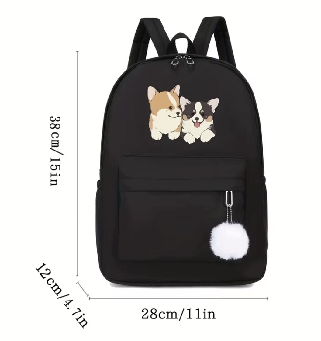 Black School Backpack For Girls Corgi Cute Dog Cans Dog Pompon Manufacturer code RHHG