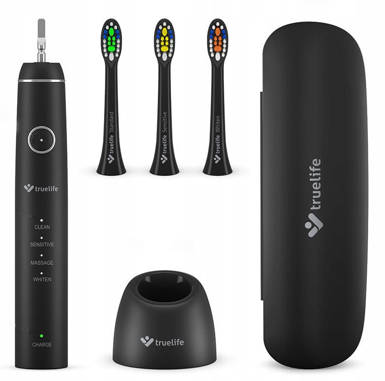 Black Sonic Toothbrush TrueLife Timer Powerful Battery 2 Tips + Case Manufacturer code TLSBCB