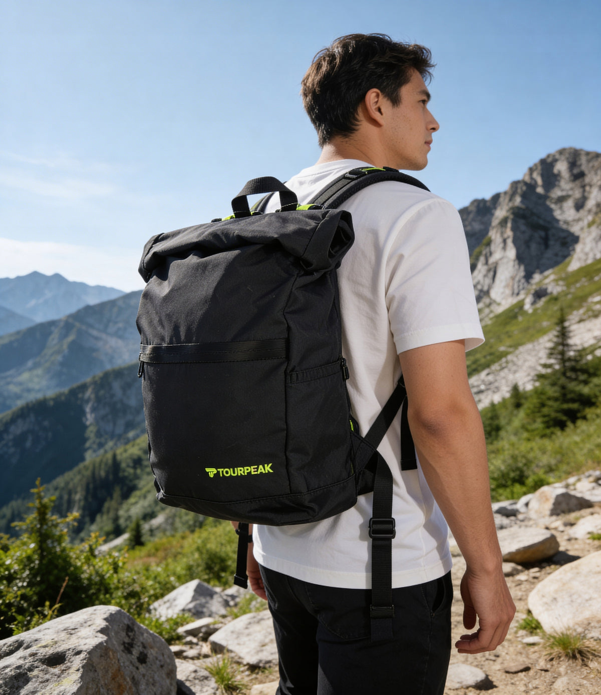 Black Travel Laptop BACKPACK with ROLLTOP Clasp Men's Women's Manufacturer code CT-281486