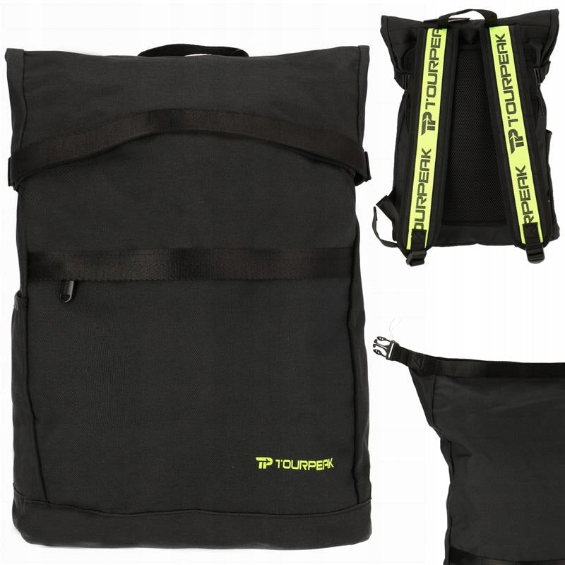 Black Travel Laptop BACKPACK with ROLLTOP Clasp Men's Women's