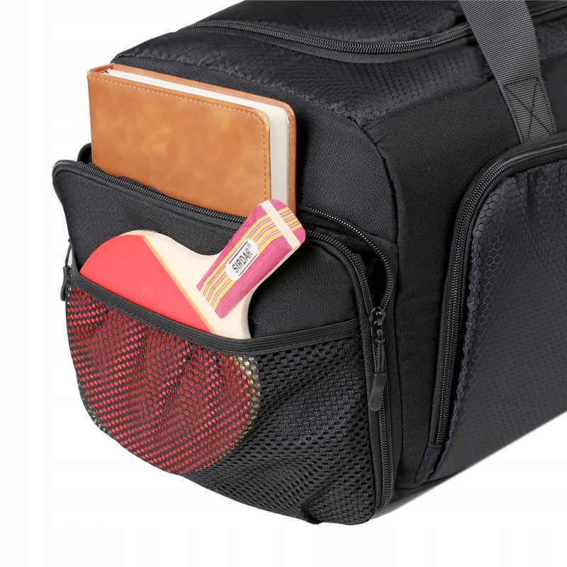 Black Travel Sports Bag with Shoulder Strap Additional features protective feet adjustable support strap
