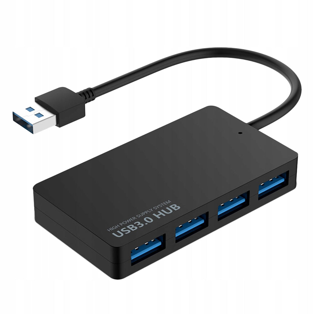Black USB 3.0 Hub 4-Port Data Splitter with Overcurrent Protection
