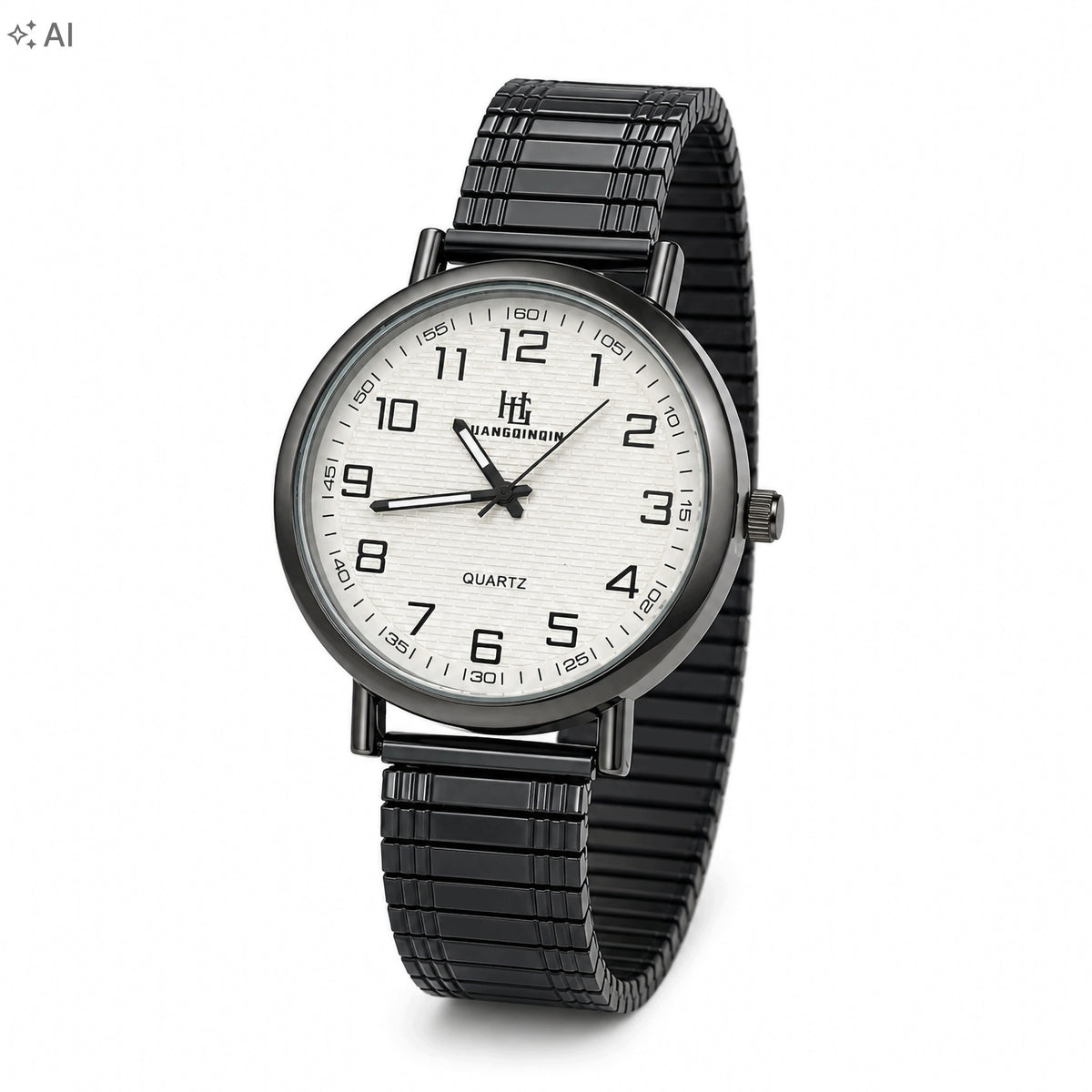 Black Watch with Elastic Steel Bracelet Large Clear Numbers Packaging status original