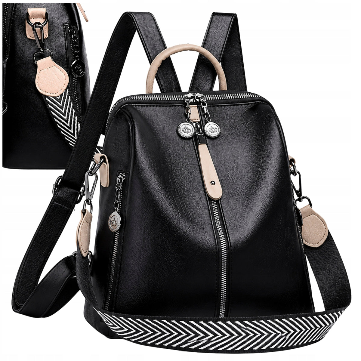 Black Waterproof Women's Leather Backpack Spacious 2in1 Schools Work City Brand EdiBazzar