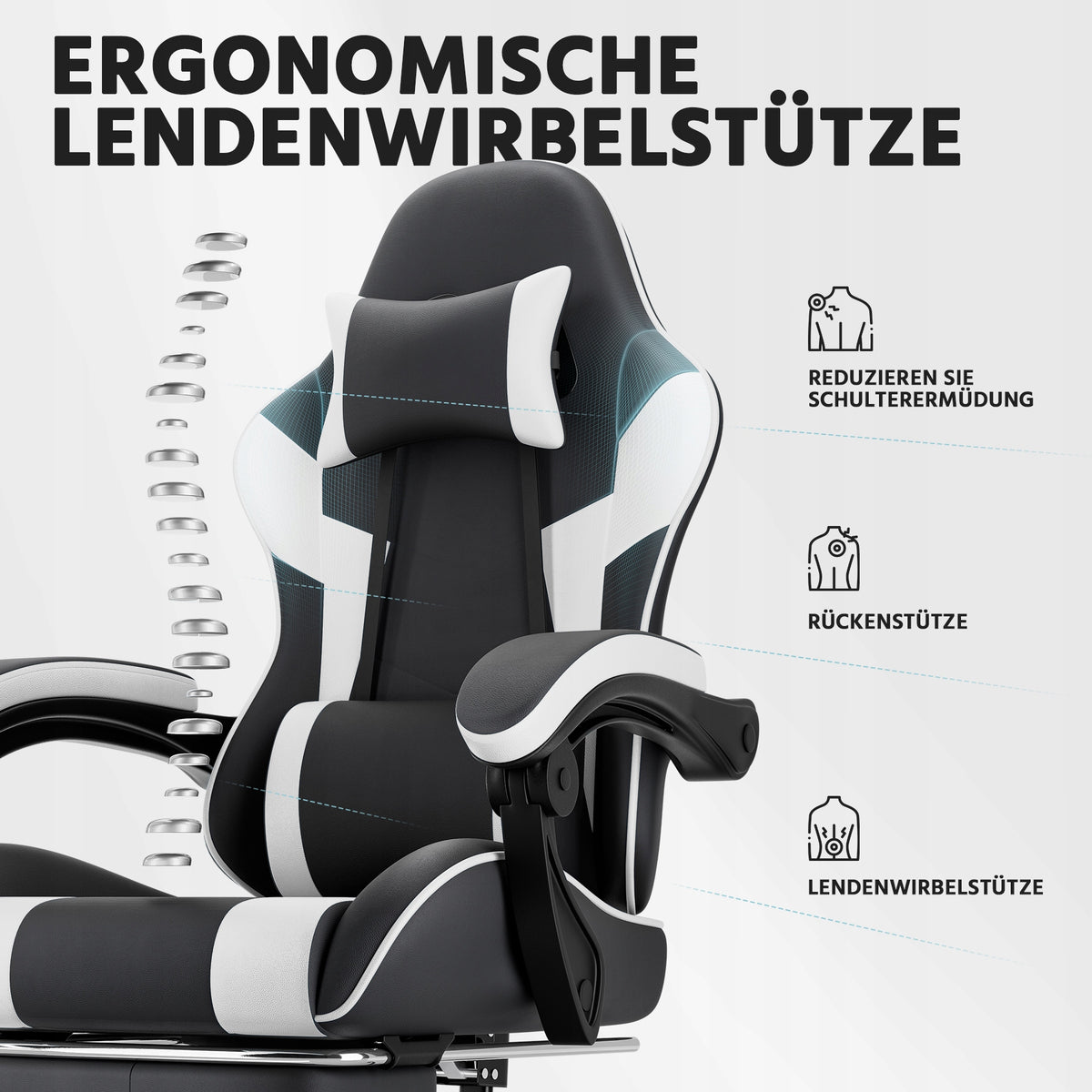 Black-White Ergonomic PU Gaming Chair – Lumbar Support, 200kg, Adjustable Manufacturer code WQ6052511HH